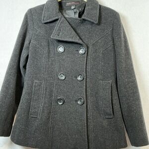 Jason Kole Womens Sz PS Pea Coat Chrc Black Wool Blend Collared‎ Double Breasted